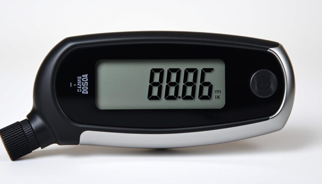 Generate an image of a digital tire pressure gauge.