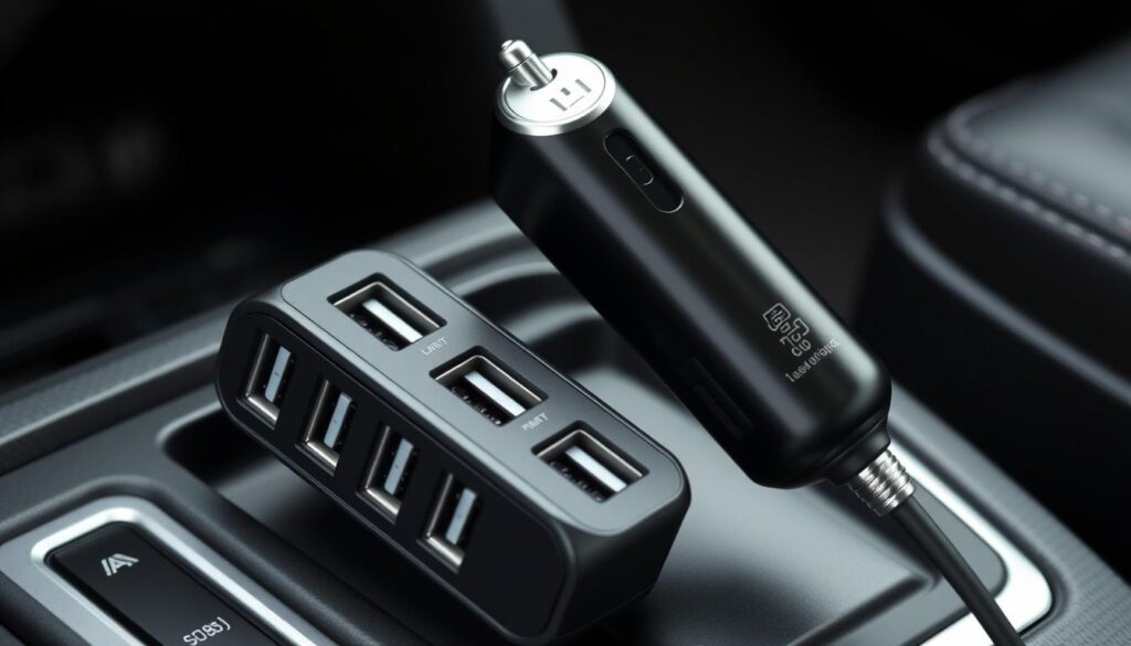 Generate an image of a multi-port USB car charger