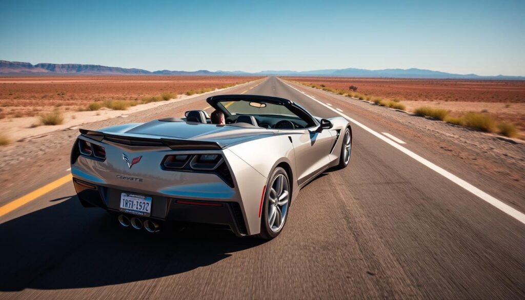 Image of a Chevrolet Corvette Convertible driving on an open road