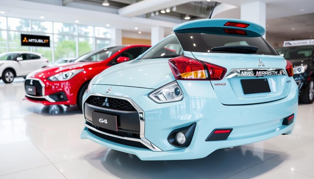 Image of a Mitsubishi Mirage G4 on display at a dealership