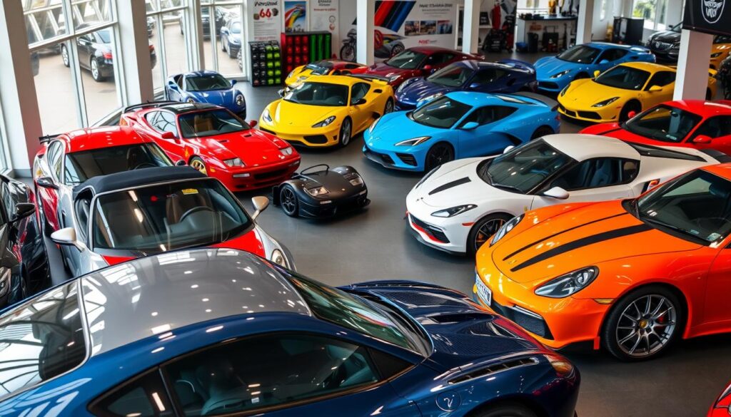 Image of various sports cars for sale